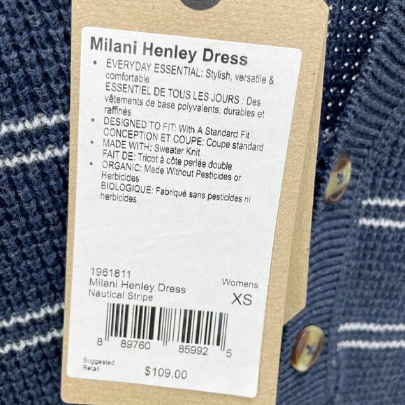 prAna Womens Milani Henley Dress XS Blue White Nautical Stripe Waffle Knit NWT - Picture 7 of 9